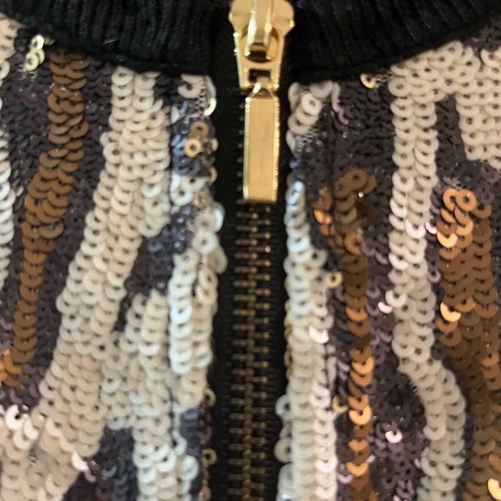 Cache Front Zip Sequin Leopard Print Sweater - image 6